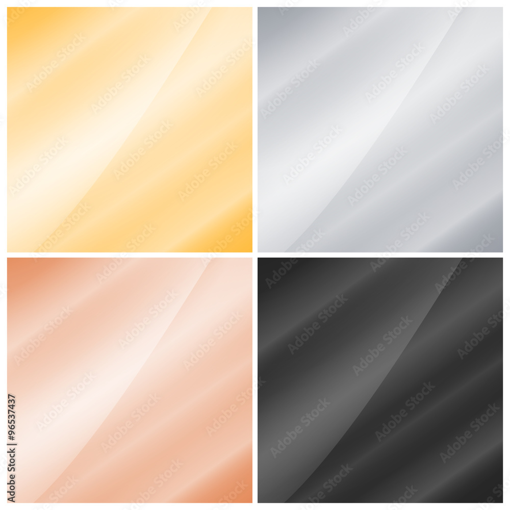 4 vector glossy square background of gold, silver, copper and black diamond that can be used as banners