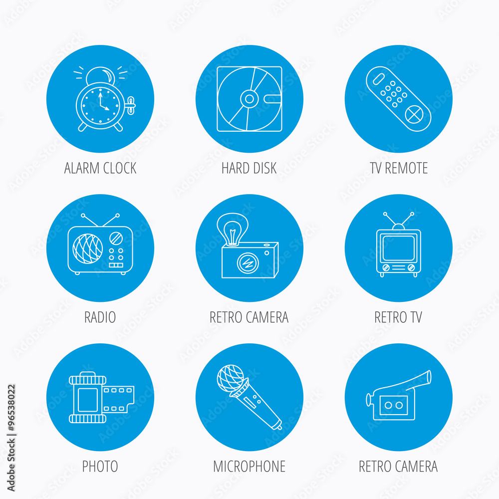 Microphone, video camera and photo icons.