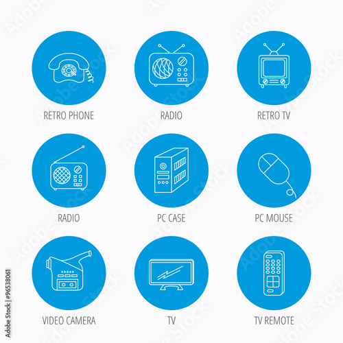Radio, TV remote and video camera icons. © tanyastock