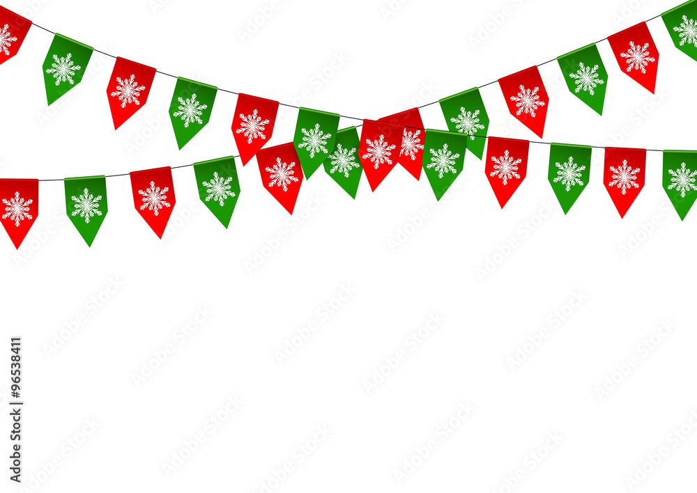 Obraz premium Christmas bunting flag isolated on white background.