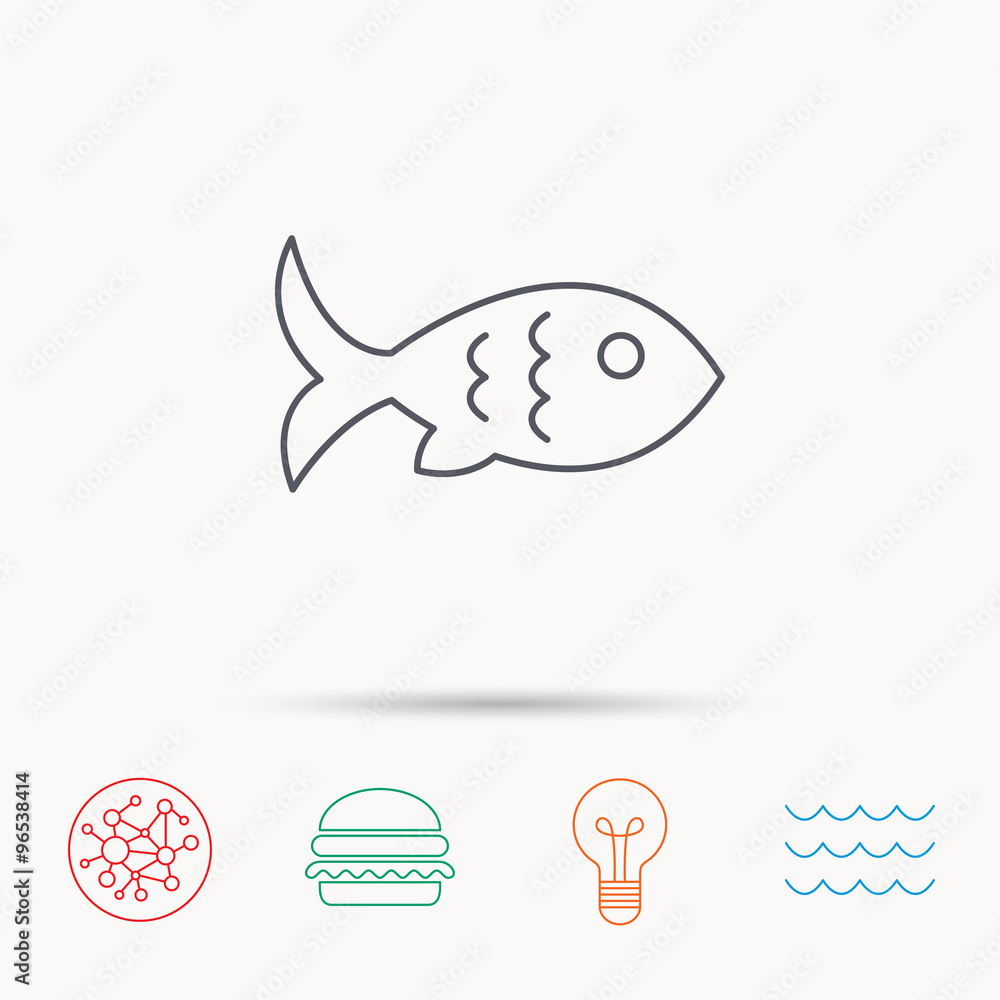 Fish icon. Seafood sign. Vegetarian food symbol. Fish icon. Seafood sign. Vegetarian food symbol.