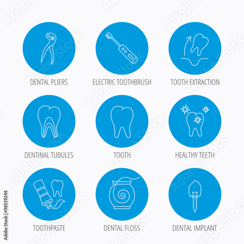 Tooth extraction, electric toothbrush icons.