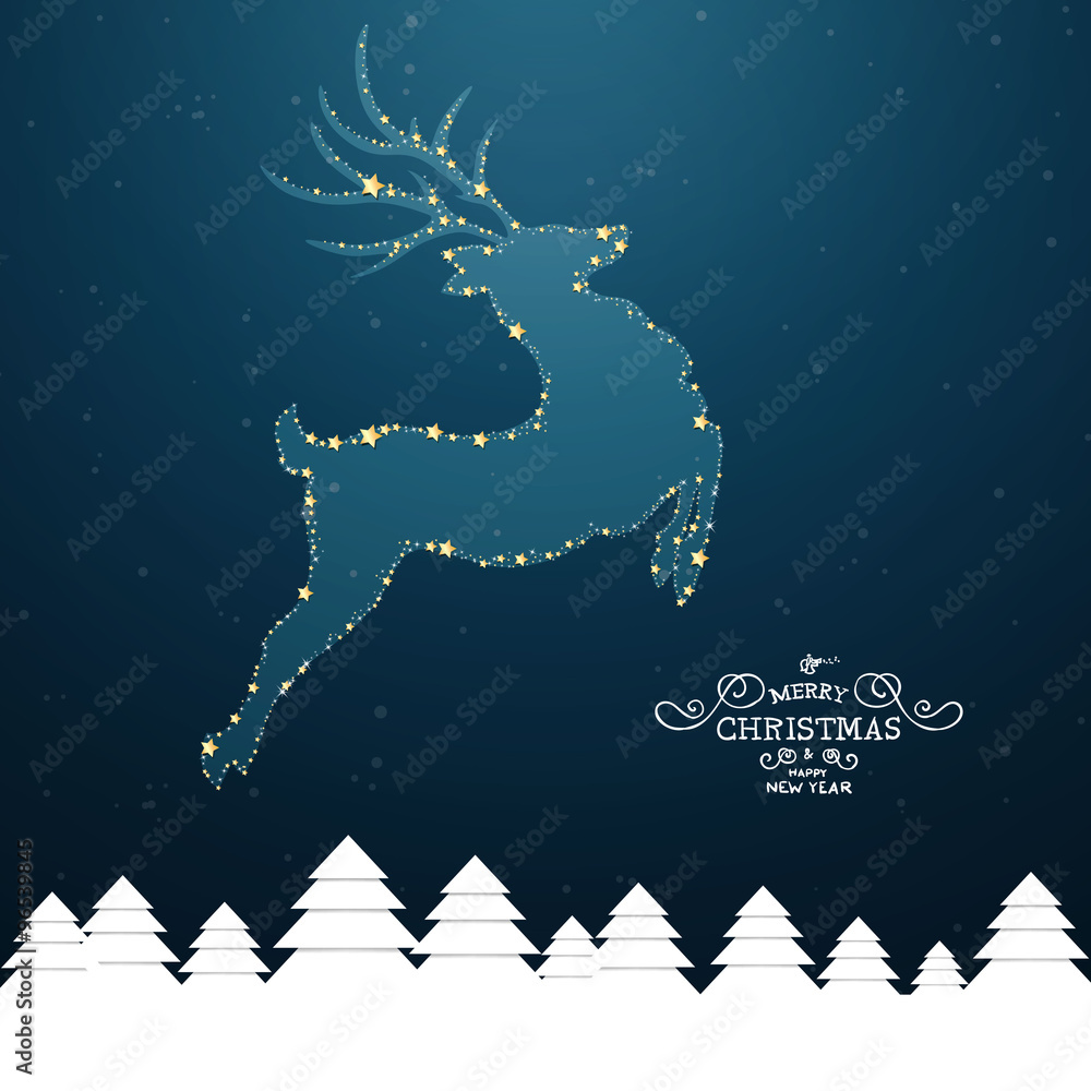 Vector Illustration of a Christmas Background with Reindeer