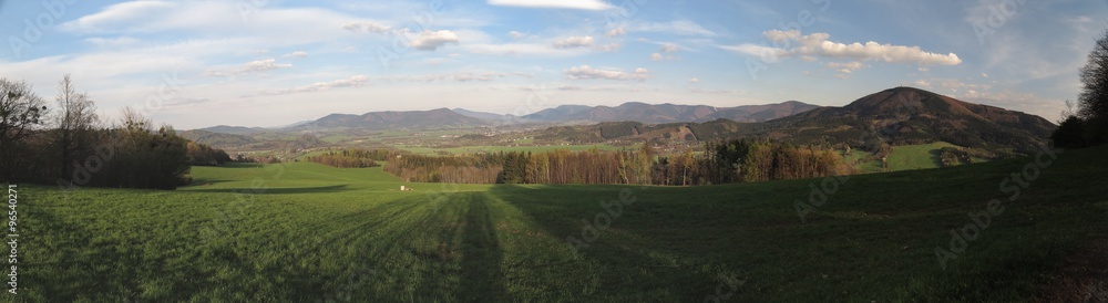 panorama of Moravskoslezske Beskydy mountains with Velky Javornik