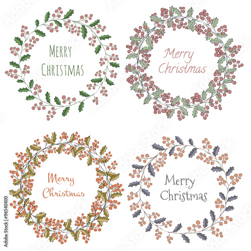 four wreath of holly Christmas greeting greeting card