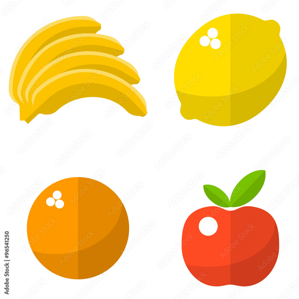Fruits flat icons set