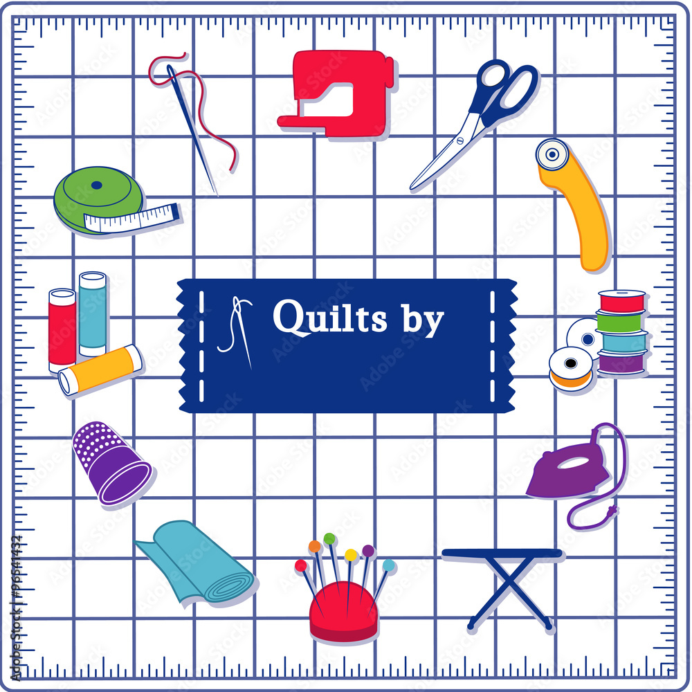 Quilting Icons for DIY sewing pins, pincushion, needle, thread, iron