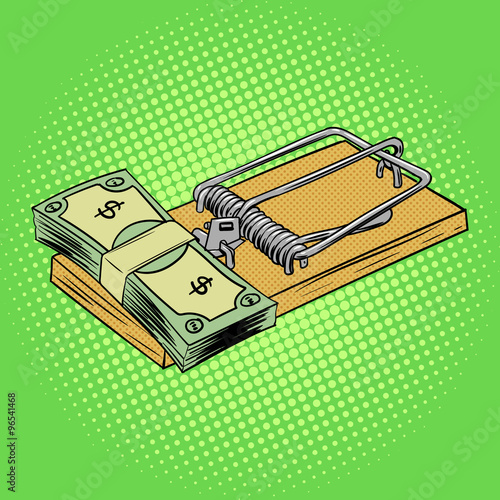 Mousetrap with money pop art style vector