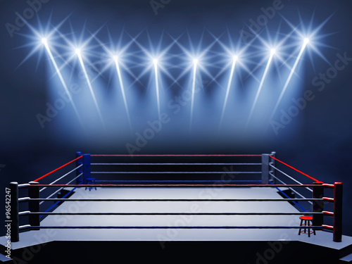 Boxing ring and floodlights , Boxing event , Boxing arena