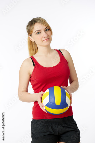 young, beauty volleyball player. Isolated on white in studio