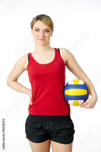 young, beauty volleyball player. Isolated on white in studio