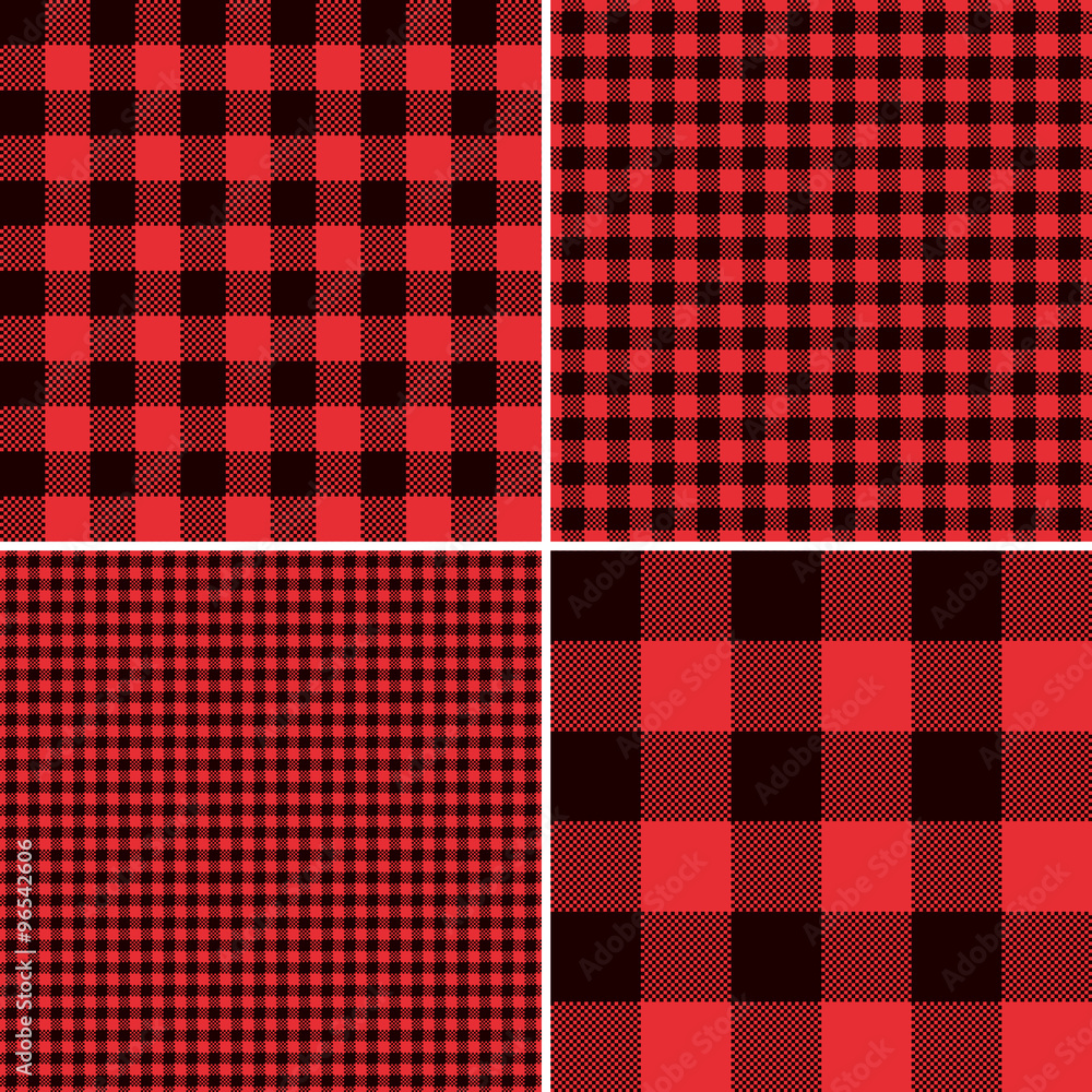 Red Buffalo Check Plaid Patterns. Lumberjack Flannel Shirt Inspired. Square  Pixel Gingham. Seamless Tiles. Trendy Hipster Style Backgrounds. Vector  File's Pattern Swatches made with Global Colors. Stock Vector | Adobe Stock