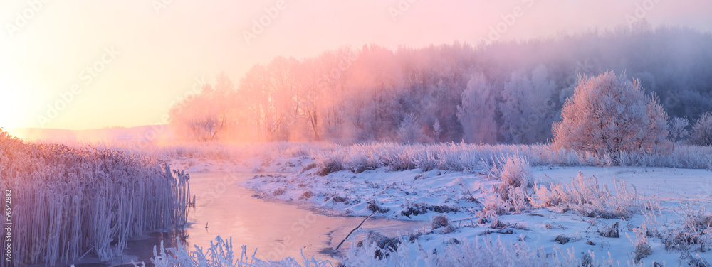 Winter sunrise - obrazy, fototapety, plakaty 