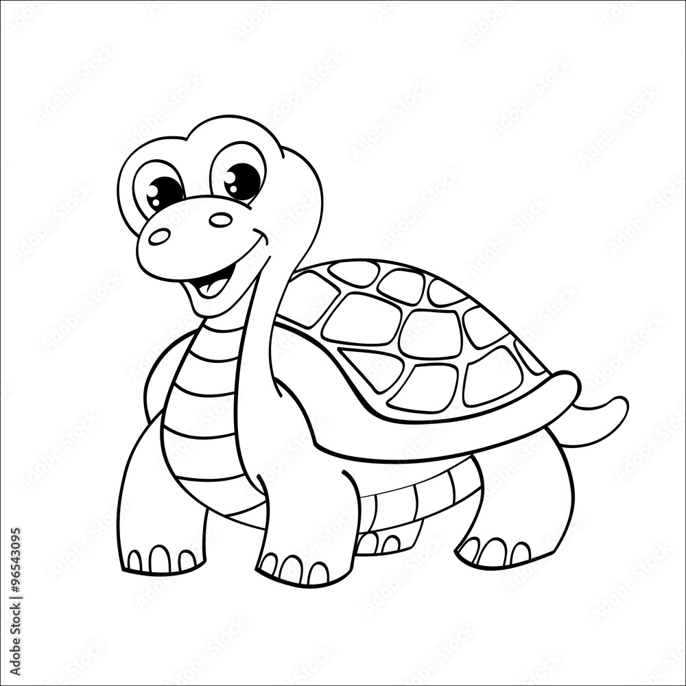 Obraz premium Funny cartoon turtle. Black and white hand drawn doodle for coloring book