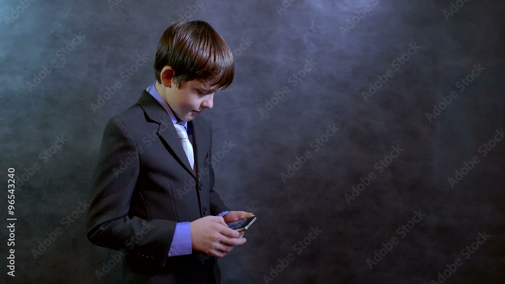 businessman teen boy holding smart phone search on internet social media networks businessman teen boy holding smart phone search on internet social media networks