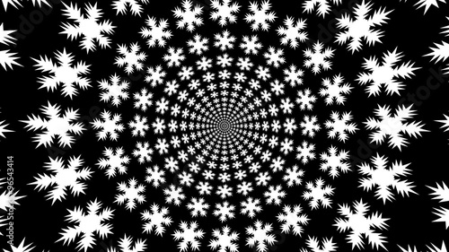 Concentric, dashing, rotating, abstract symbols, snowflakes - optical, visual illusion. set of snowflakes, departing from the center