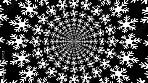 Concentric, dashing, rotating, abstract symbols, snowflakes - optical, visual illusion. set of snowflakes, departing from the center