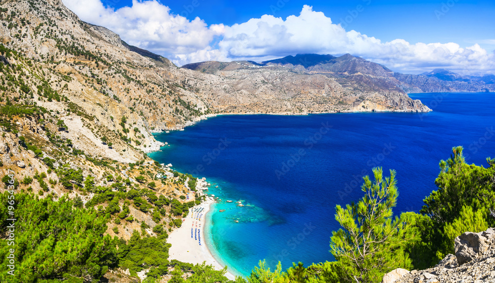 most beautiful beaches of Greece- Apella in Karpathos island - obrazy, fototapety, plakaty 