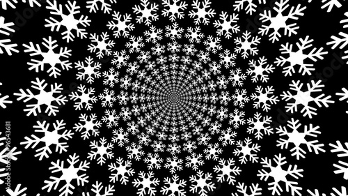 Concentric, dashing, rotating, abstract symbols, snowflakes - optical, visual illusion. set of snowflakes, departing from the center
