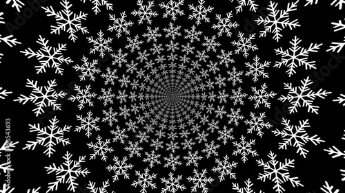 Concentric, dashing, rotating, abstract symbols, snowflakes - optical, visual illusion. set of snowflakes, departing from the center