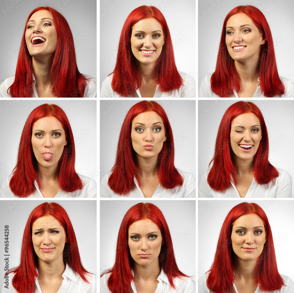 Collage of young woman expressing different emotions