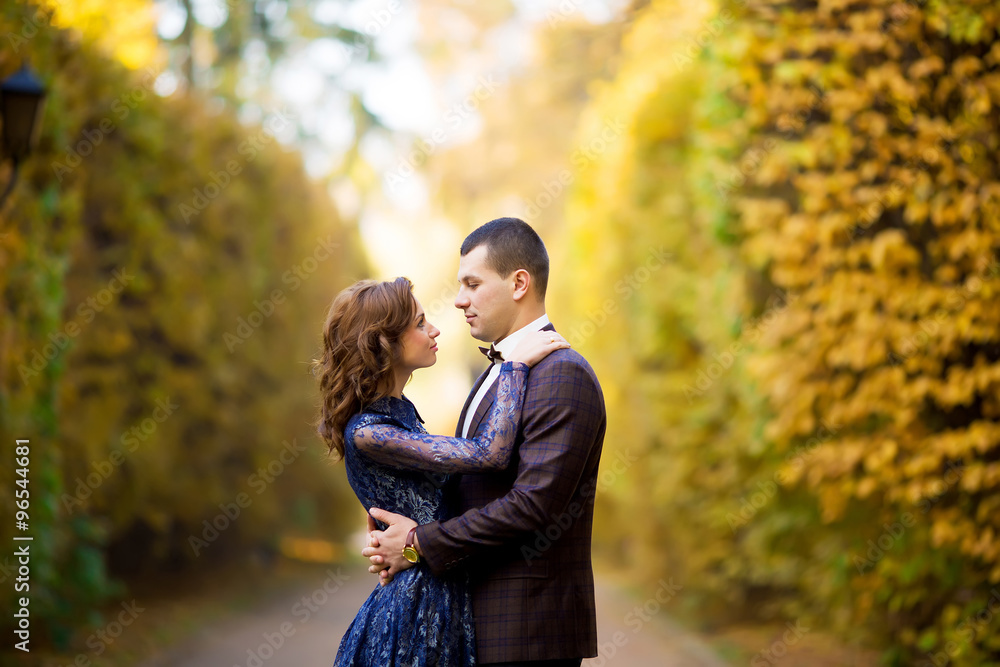 Bride and groom at wedding Day walking Outdoors in spring nature Bride and groom at wedding Day walking Outdoors in spring nature