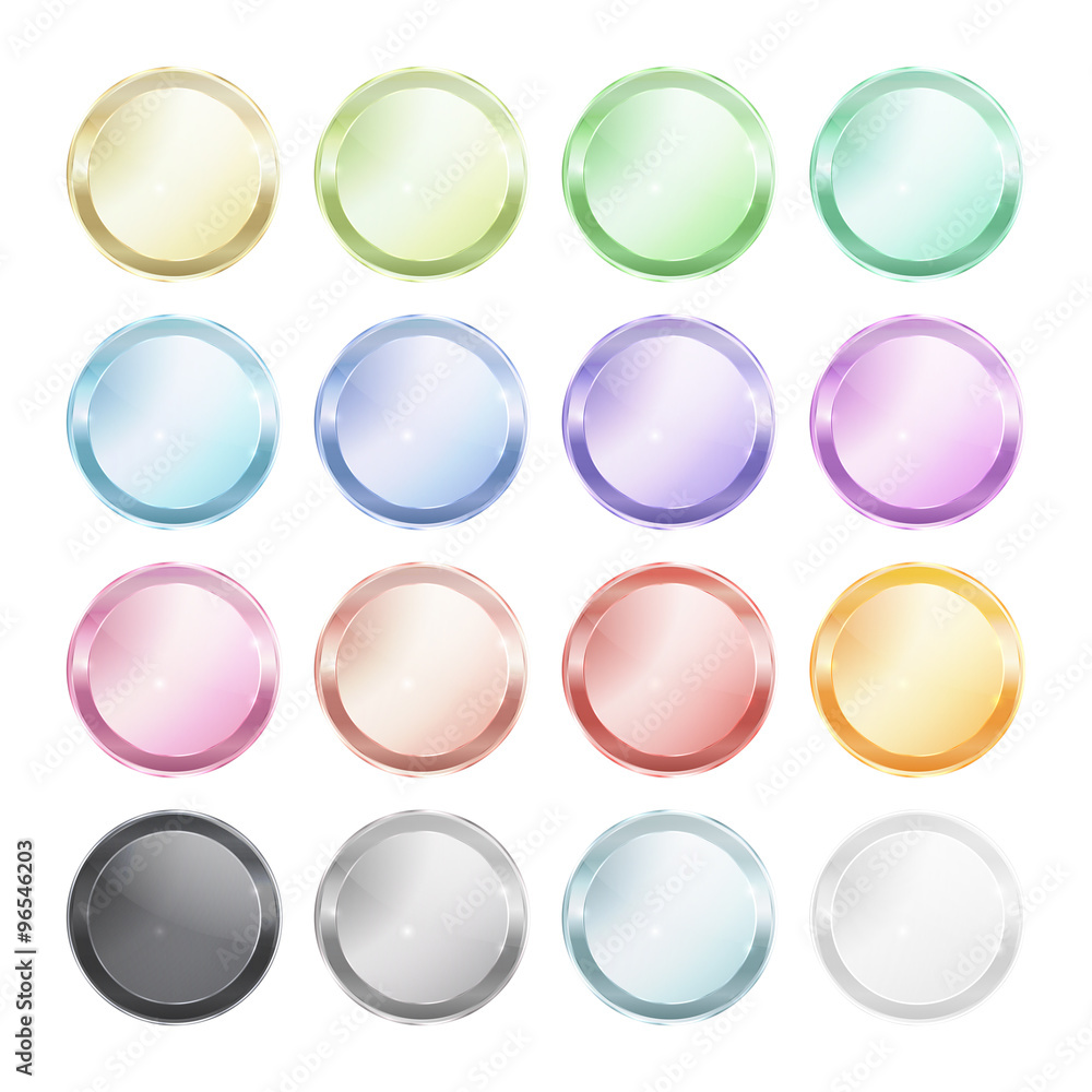 Vector set of blank glossy buttons made of metal of different colors Vector set of blank glossy buttons made of metal of different colors