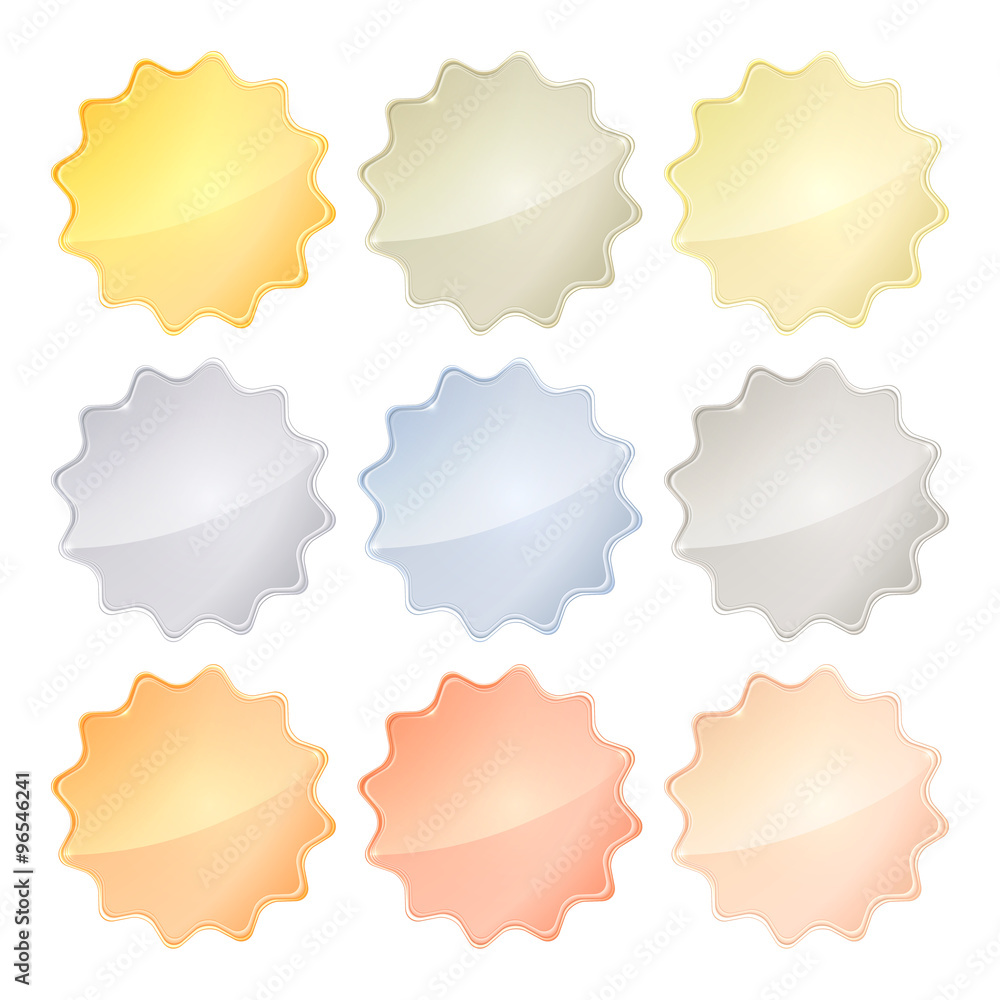 Vector set of blank glossy templates of different metals gold, red gold, white gold, platinum, silver, bronze, copper, aluminum for icons, labels, signs and symbols Vector set of blank glossy templates of different metals gold, red gold, white gold, platinum, silver, bronze, copper, aluminum for icons, labels, signs and symbols