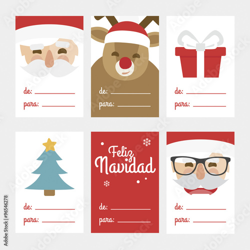 ollection of 6 Christmas card templates. Vector illustration. Template for Greeting Scrapbooking, Congratulations, Invitations. Written in Spanish
