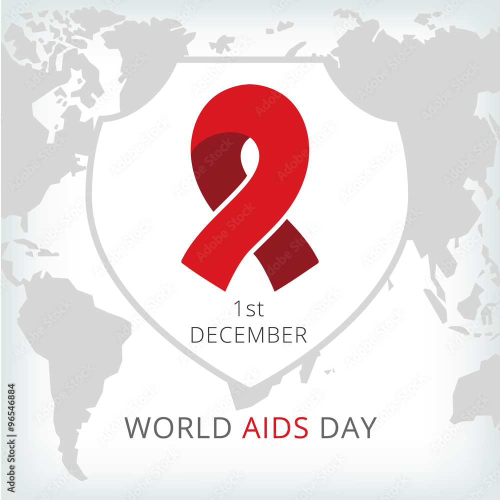 world aids day vector illustration sign on shield with world map on background world aids day vector illustration sign on shield with world map on background