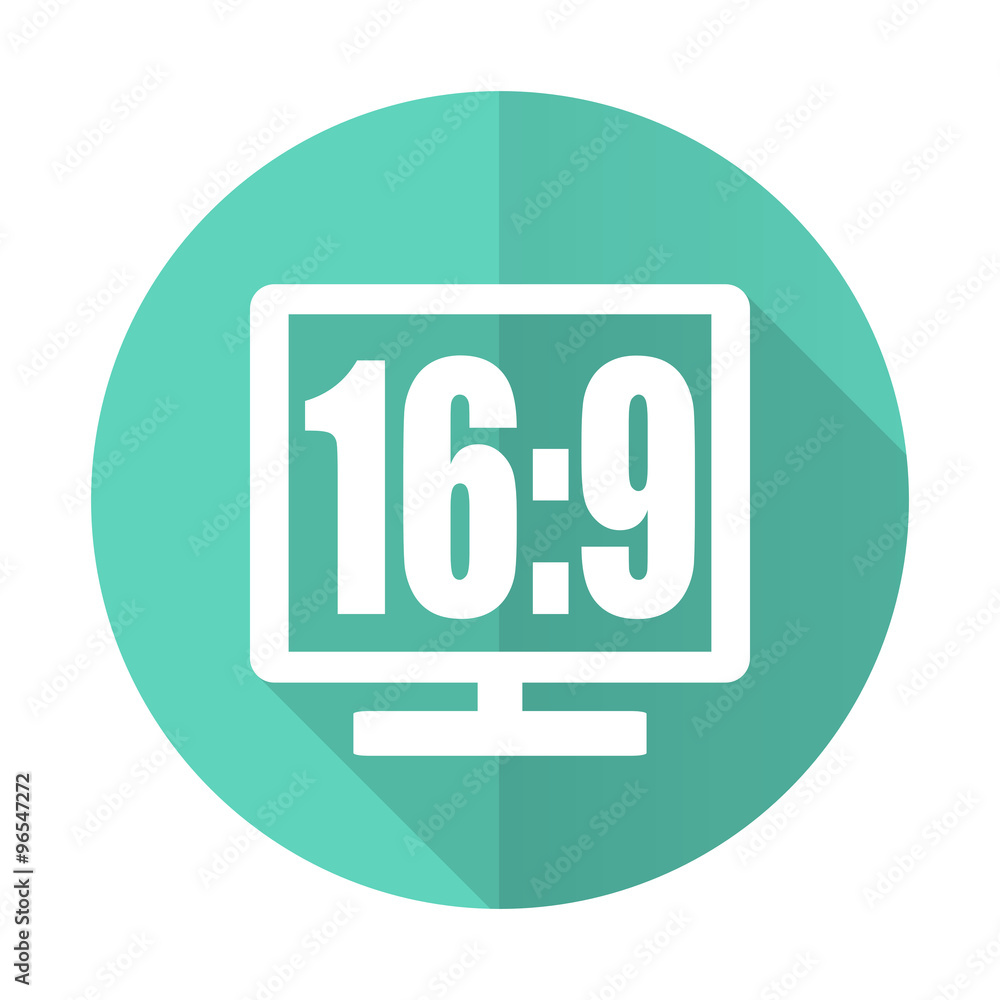 16 9 display blue flat desgn circle icon with long shadow on white background 16 9 display blue flat desgn circle icon with long shadow on white background