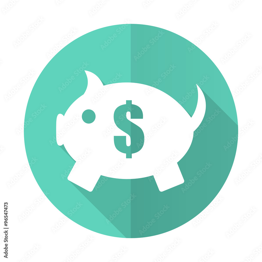 piggy bank blue flat desgn circle icon with long shadow on white background piggy bank blue flat desgn circle icon with long shadow on white background