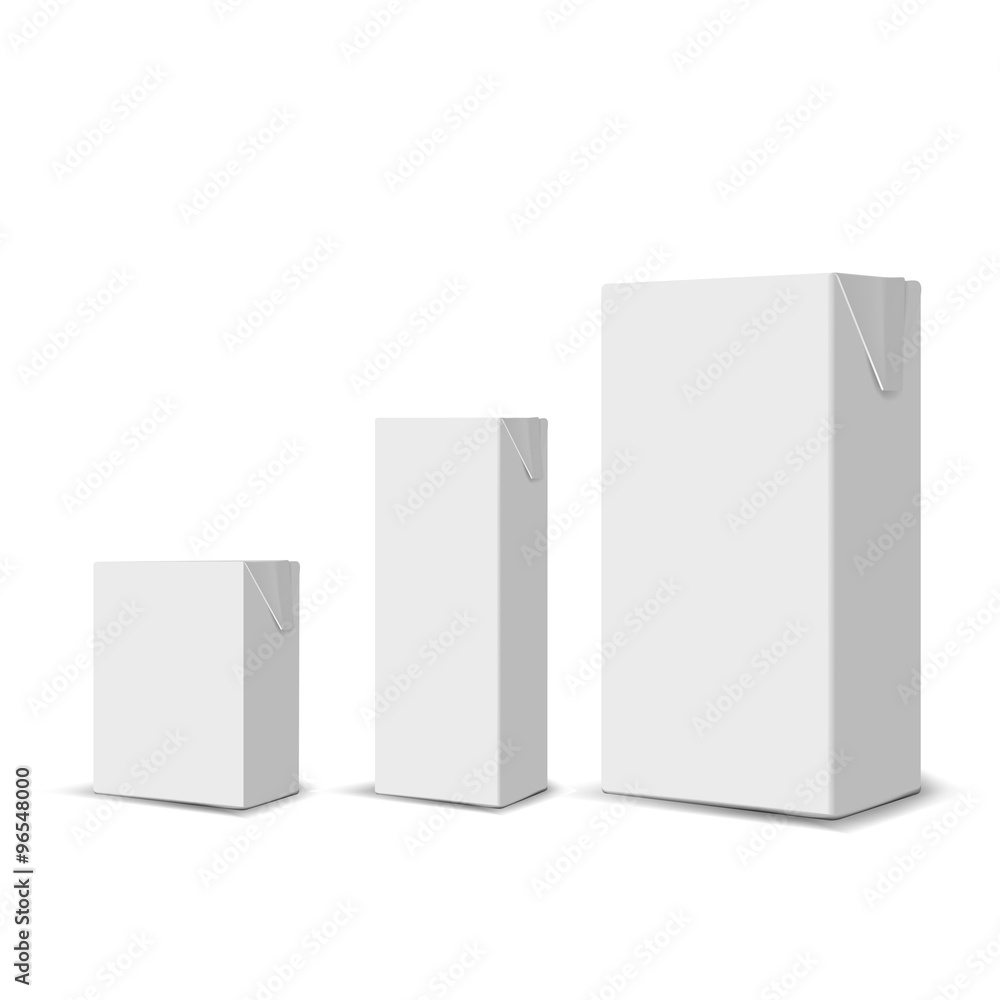Set of 3 blank milk or juice carton boxes for branding Set of 3 blank milk or juice carton boxes for branding
