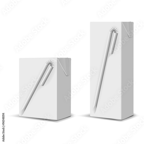 Set of 2 blank milk or juice small carton boxes with straws for branding