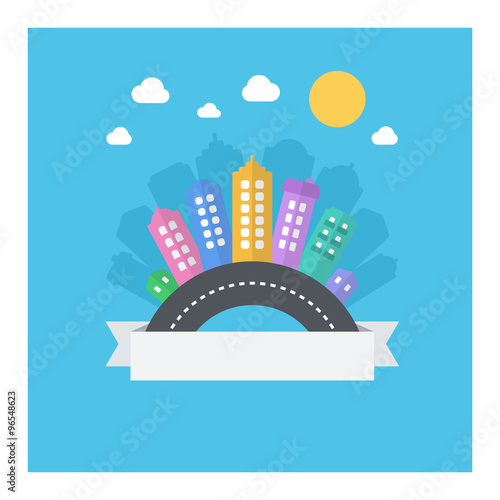 Vector design of modern cityscape with text area.