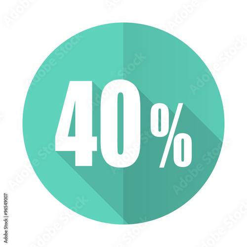 40 percent blue flat desgn circle icon with long shadow on white background