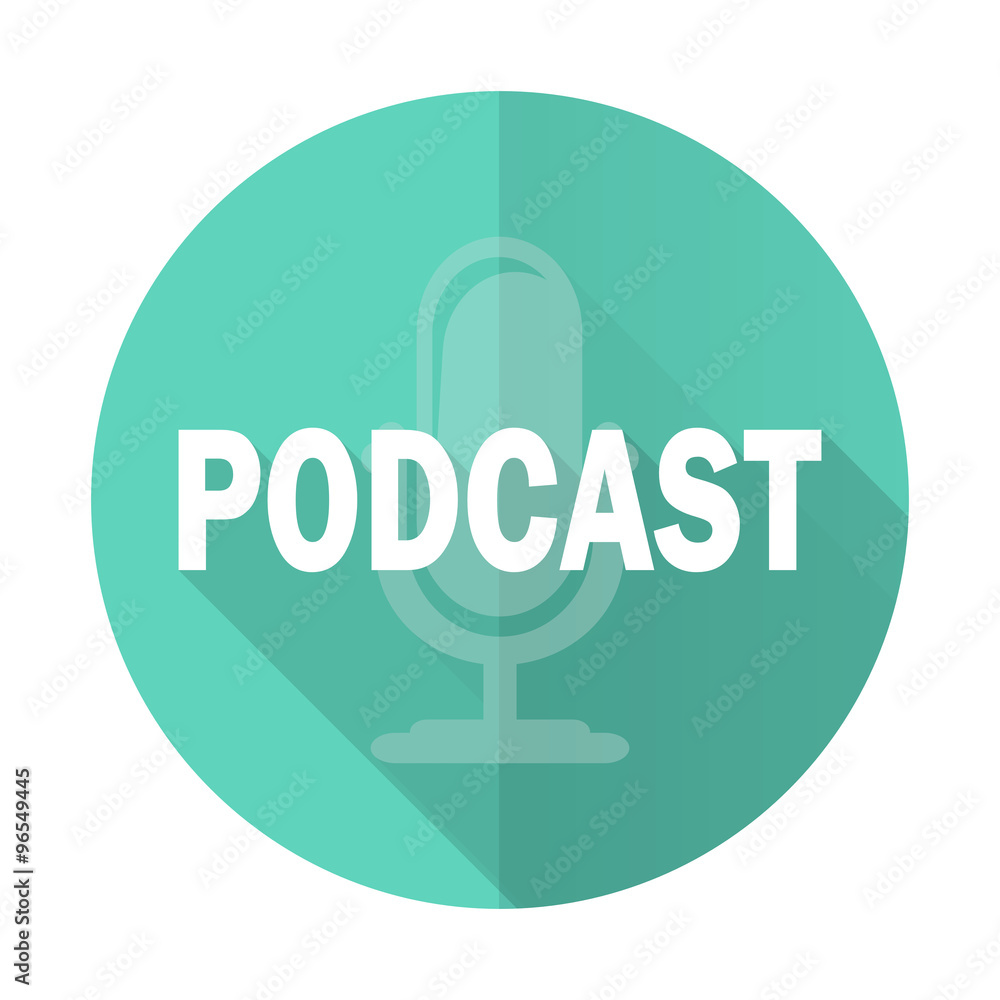 podcast blue flat desgn circle icon with long shadow on white background podcast blue flat desgn circle icon with long shadow on white background