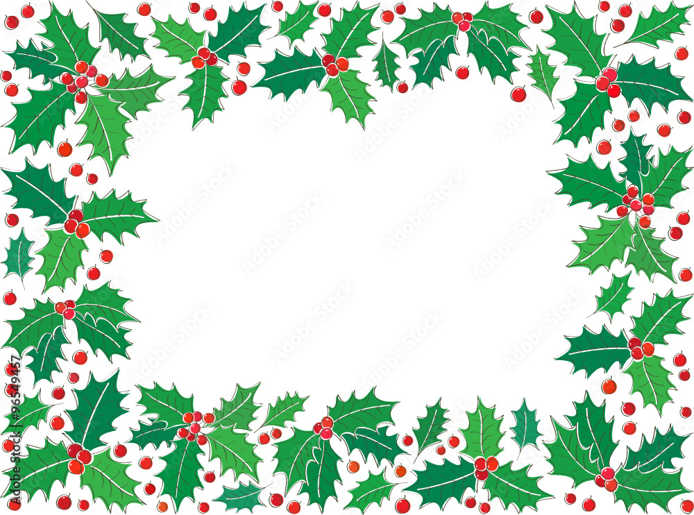 Holly Christmas symbol rectangle frame 