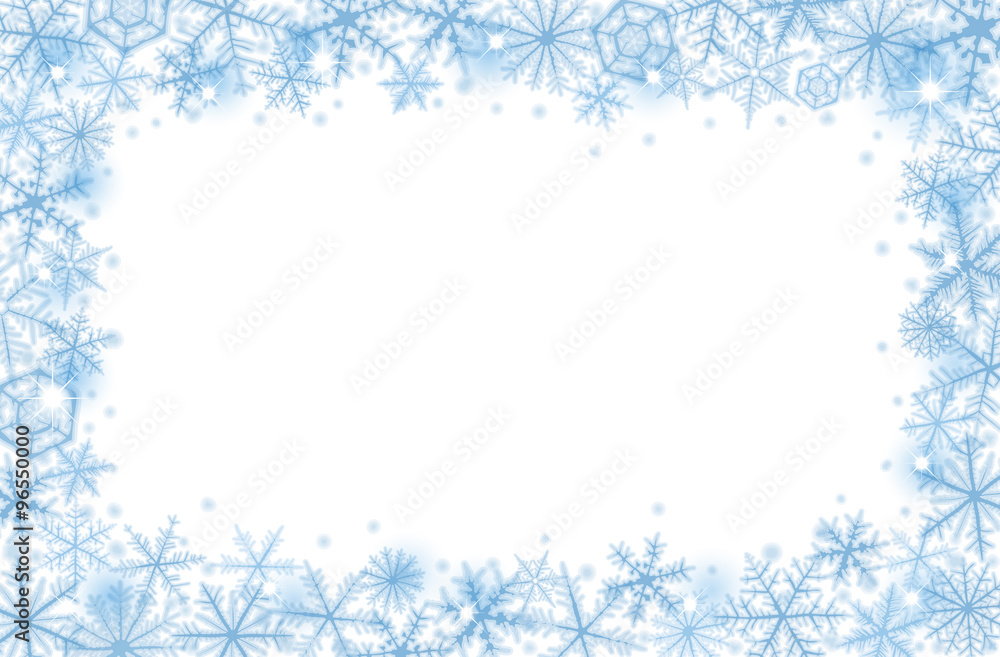 Abstract Christmas border background with blue snowflakes.