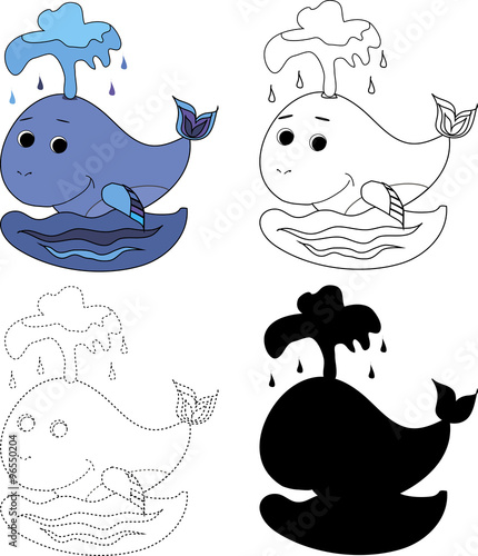 Cheerful smiling whale emits a fountain - Children's Card with t