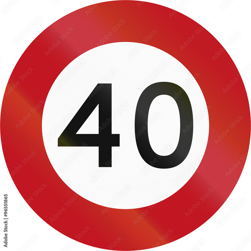 New Zealand road sign RG-1 - 40 kmh limit New Zealand road sign RG-1 - 40 kmh limit