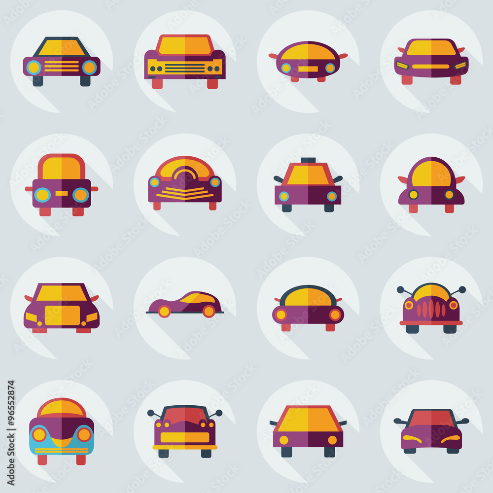Flat concept, set modern design with shadow car Flat concept, set modern design with shadow car