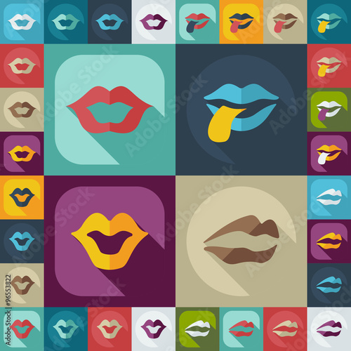 Flat concept  set modern design with shadow lips