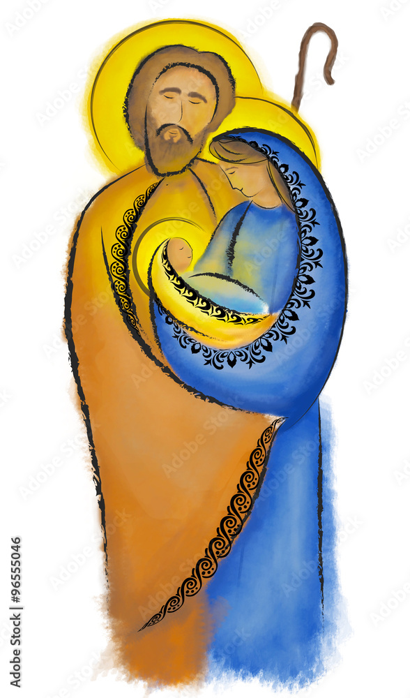 Christmas nativity scene Holy family Mary Joseph and child Jesus Stock