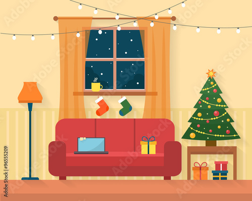 Christmas room interior. 
