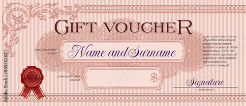Gift Voucher with Floral Ornament Coral Red