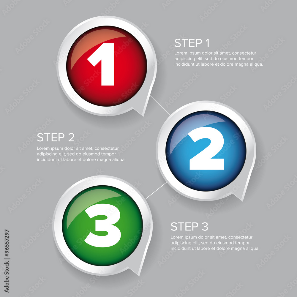 One two three - progress steps vector button One two three - progress steps vector button
