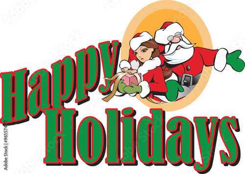 Santa and Girl Elf Happy Holidays Header
