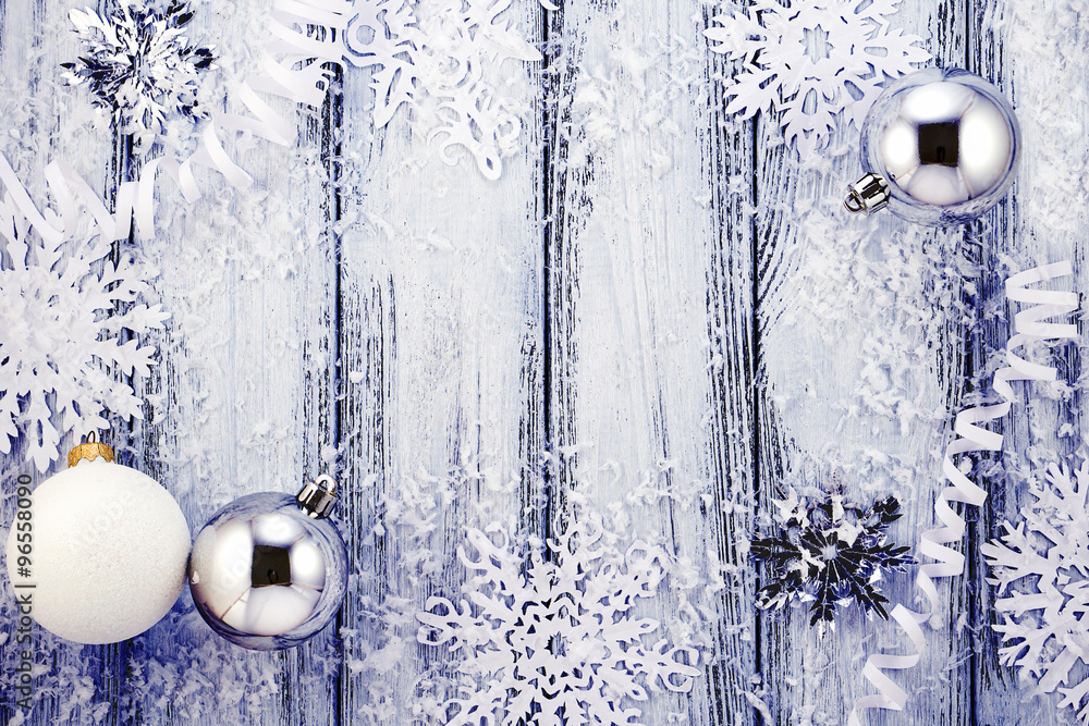 New Year Theme: Christmas Tree White and Silver Decorations Stock