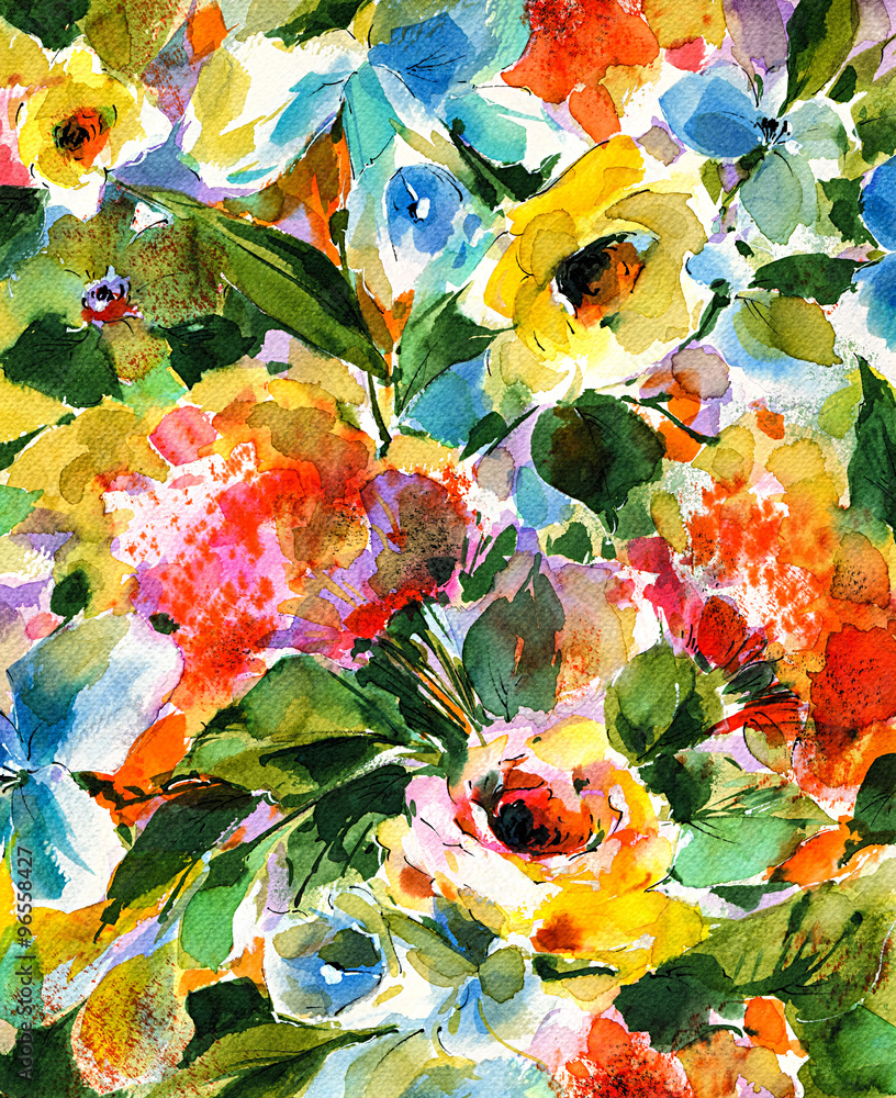 Obraz Pomaluj kwitnący ogród akwarelami